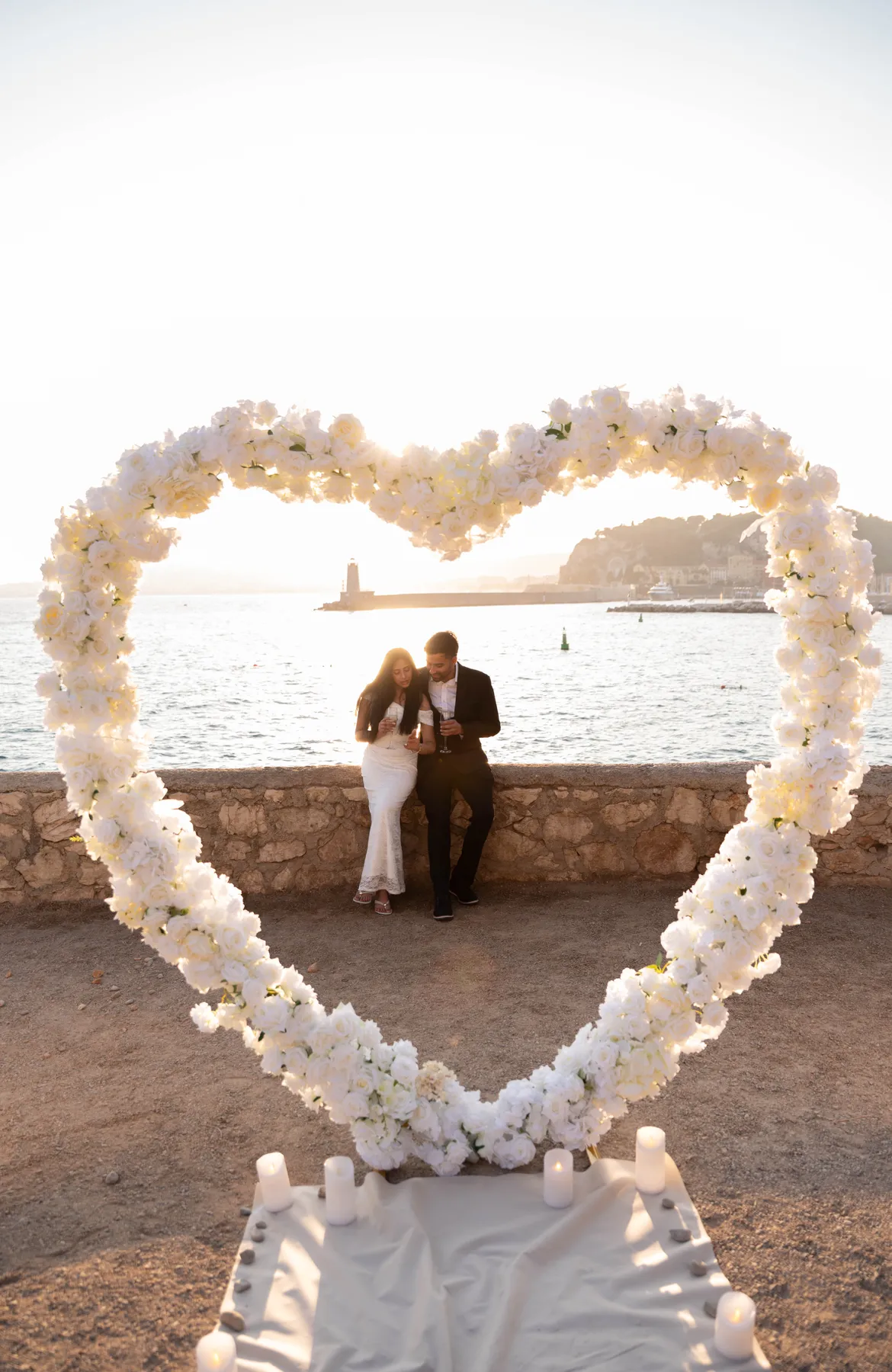 A proposal with a &ldquo;Marry Me&rdquo; setup on the French Riviera